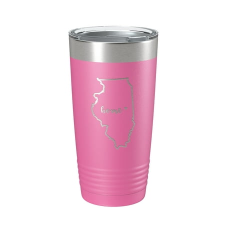 

Illinois Tumbler Home State Travel Mug Insulated Laser Engraved Map Coffee Cup 20 oz Pink
