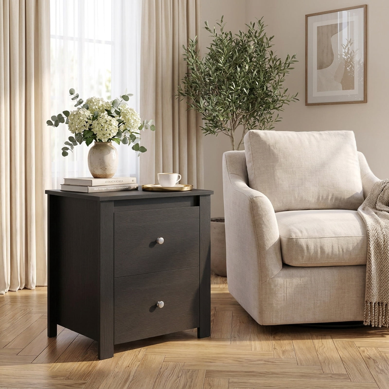 Furnibear Nightstand with 2 Drawers & Storage for Bedroom Living Room Small Spaces for Bedroom Living Room Bedside Sofa Side Small Space, Black