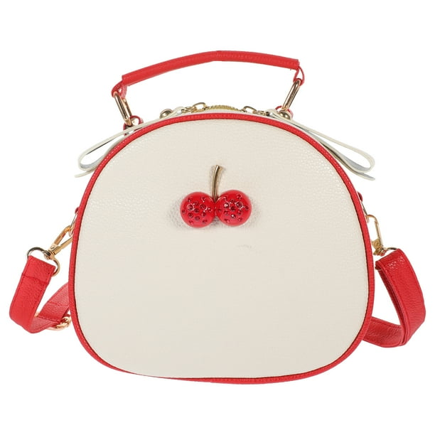 1 bolso bandolera con decoración de cerezas para niña, bolso bandolera de verano (beige y rojo)