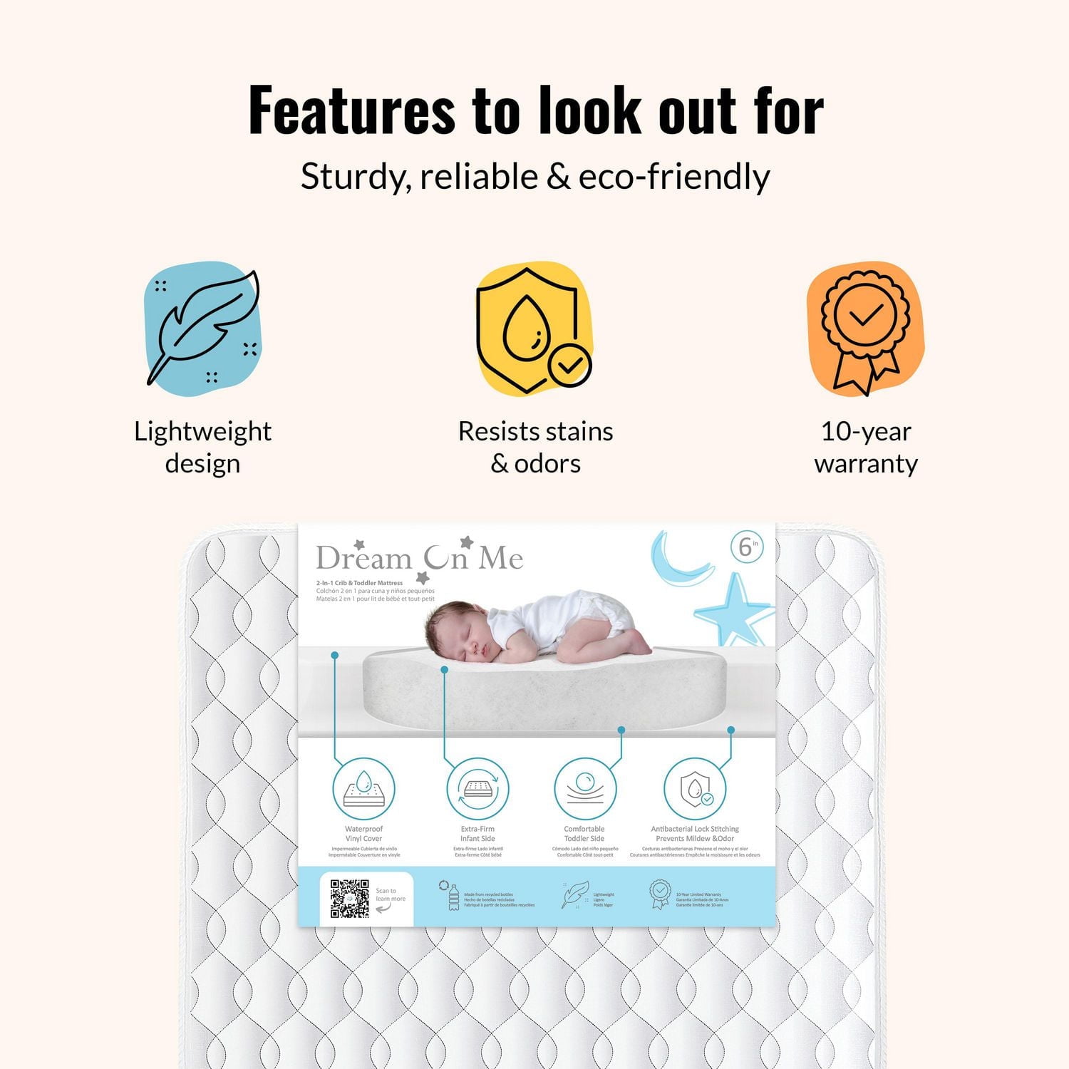 Dream On Me Breathable 6" Full Size Firm Foam Crib and Toddler Bed Mattress, Model #BR-6E6CL