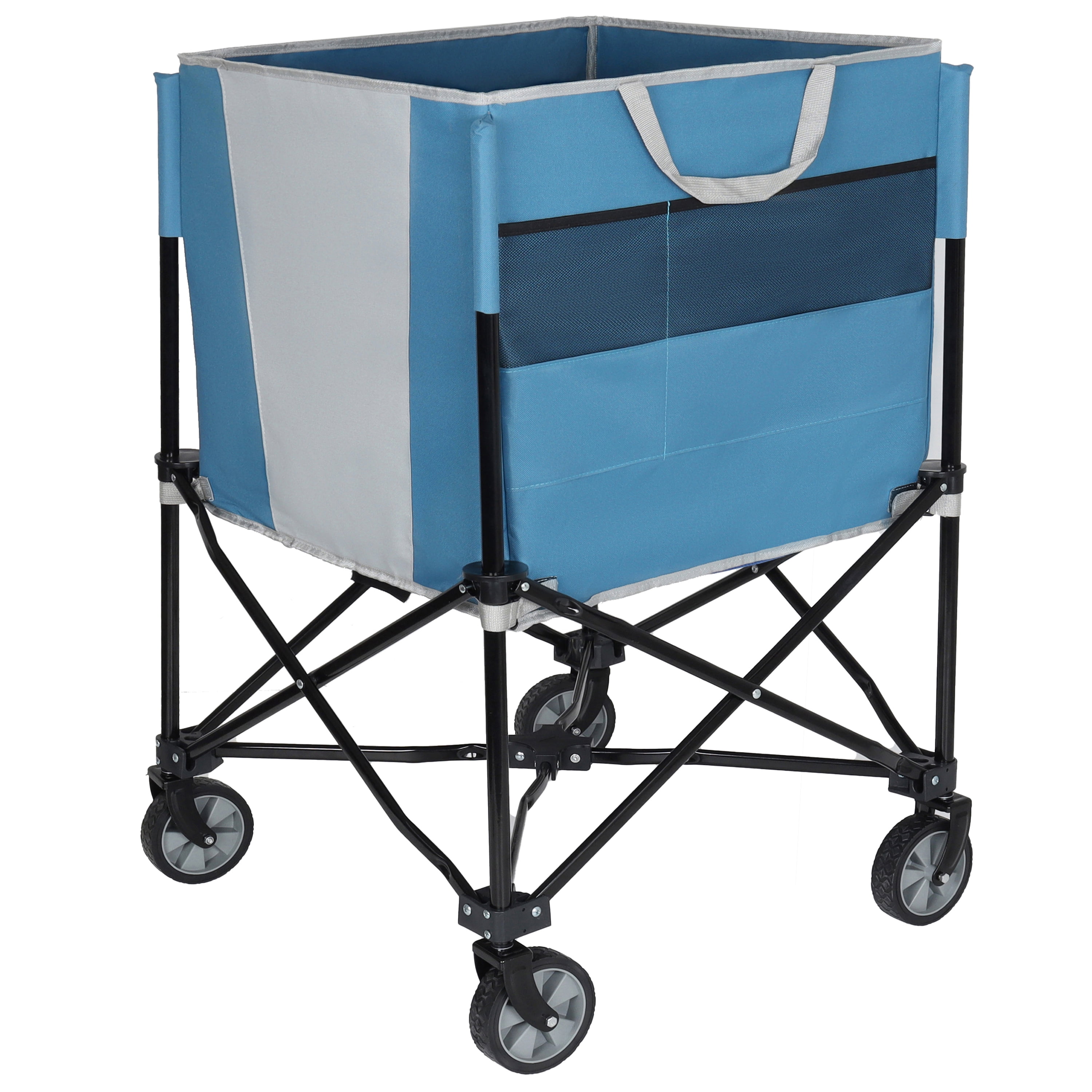 Collapsible Tennis Ball Cart with 360° Wheels, Portable Sports Ball Hopper with Side Pockets, Washable Mesh Storage Basket for Tennis Pickleball Equipment