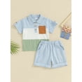 thumbnail image 2 of Bslissey Toddler Baby Boys 2Pcs Summer Outfits Short Sleeve Contrast Color Lapel Button T-shirt + Solid Color Shorts 6M 12M 18M 24M 3T 4T Kids Casual Short Pants Sets, 2 of 9