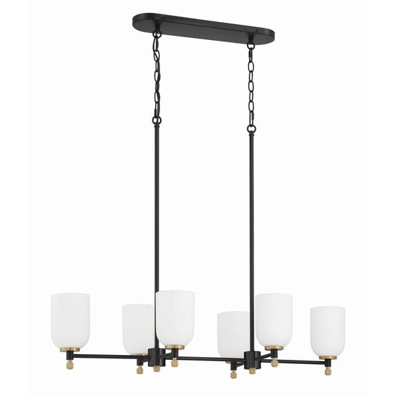 Craftmade - Council 6 Light 28.25 in. Flat Black/Satin Brass Finish Kitchen Island Pendant Chandelier with White Frosted Glass