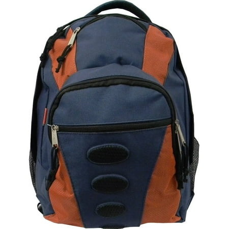 Student Bookbag Medium Daily Backpack Student School Bag 16.5 inch Casual Travel Daypack w/ Padded Back, Padded handle, Organizer & Side Mesh Pockets Navy/Orange