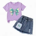 thumbnail image 4 of TOWED22 Girls Skirt Set Letter Print Short Sleeve T-Shirt and Denim Skirt Summer Casual 2 Piece Outfit(O,5-6 Y), 4 of 4