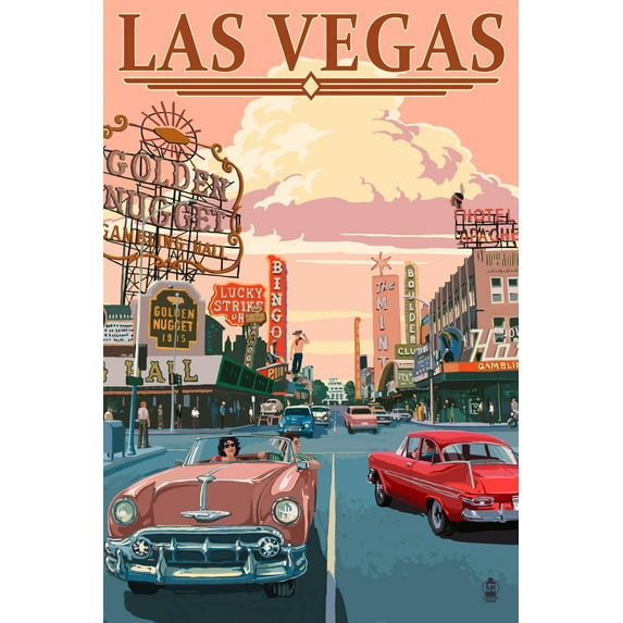 Las Vegas, Nevada, Old Strip Scene (36x54 Giclee Gallery Art Print, Vivid Textured Wall Decor)