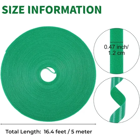 12mm x 5M Green Garden Plant Tie Tape Hook Loop Garden Strips Adjustable Tree Tie Plant Stake Cane Support Wrap Tape for Growing (1pcs 12mm x 5m)