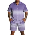 thumbnail image 2 of Hearthz Mens Summer Track Suits 2 Piece Shorts Sets Gradient Print Short Sleeve Button Down Shirt and Beach Shorts Set Summer Vacation Outfits for Men with Pockets, 2 of 6