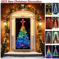 Dmlowu Christmas Door Cover - Xmas Tree Christmas Door Decorations, Merry Christmas Front Door Decorations for Holiday Party Christmas Decorations Indoor & Outdoor, 35x71 inch
