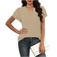 thumbnail image 2 of LNWUY Womens Blouses Dressy Casual Flutter Sleeve V Neck Tops Business Casual Fashion Summer Solid Color Base Layer T-Shirt Yellow M, 2 of 9