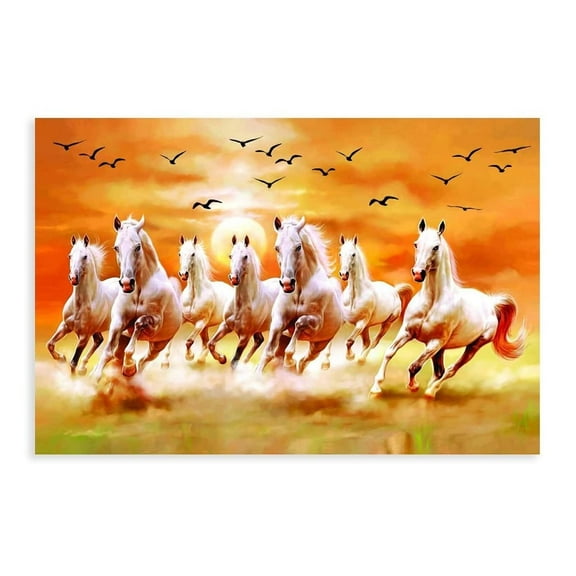 Seven Lucky Running Wild Horses Art Animal Posters Canvas Poster Bedroom Decor Sports Landscape Office Room Decor Gift