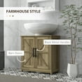 thumbnail image 4 of HOMCOM Farmhouse Pedestal Sink Storage Cabinet, Freestanding Bathroom Sink Cabinet with 2 Barn Doors and Adjustable Shelf, Distressed Light Gray, 4 of 9