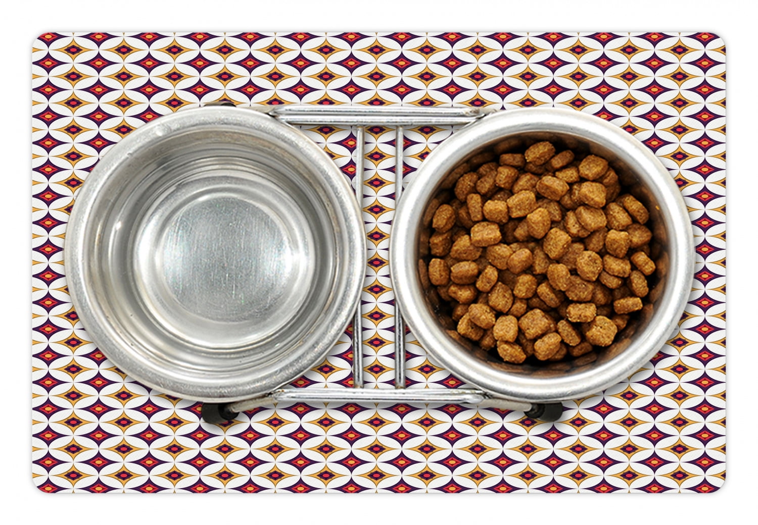 Asian Pet Mat for Food and Water, Balinese Retro Mosaic Pattern with