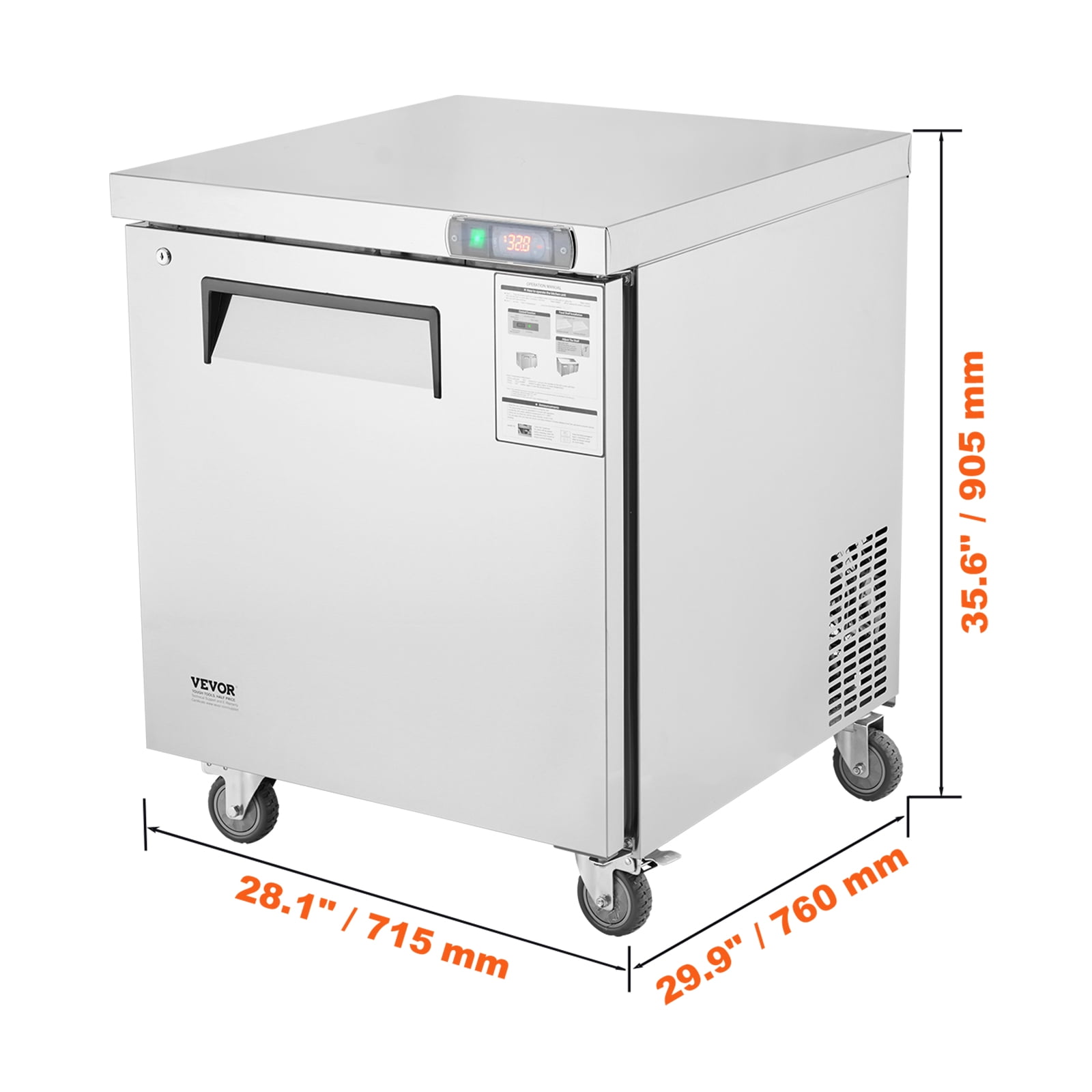 VEVOR 28" Commercial Frozen Refrigerator Sandwich & Salad Prep Table, 7.4 Cu. Ft Stainless Steel Refrigerated Food Prep Station with 1 Door, Frost Free Refrigerator