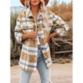 thumbnail image 4 of Chaqueta de Franela A Cuadros para Mujer, Ideal para Otoño Camisa de Larga con Botones y Bolsillos Laterales Caqui XL, 4 of 7