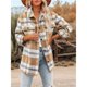 thumbnail image 4 of Chaqueta de Franela A Cuadros para Mujer, Ideal para Otoño Camisa de Larga con Botones y Bolsillos Laterales Caqui L, 4 of 7