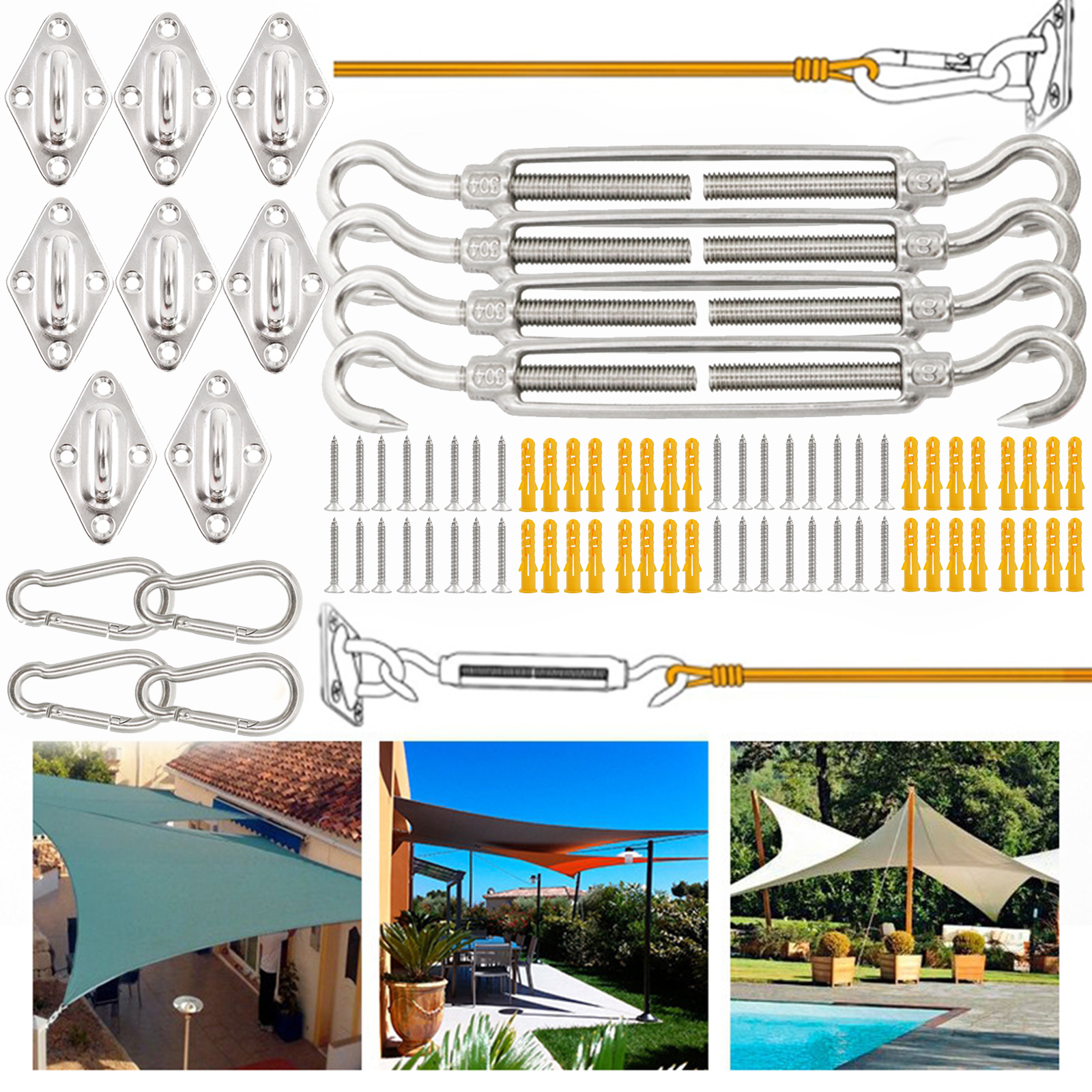 LANLIN 80 Pcs Sun Shade Hardware Kit Retractable 304 Heavy Duty