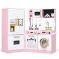 thumbnail image 5 of LINLUX Wood Kids Kitchen Playset, Pretend Play Toy Kitchen for Toddlers, w/Color Board & Fridge, Pink, 5 of 9