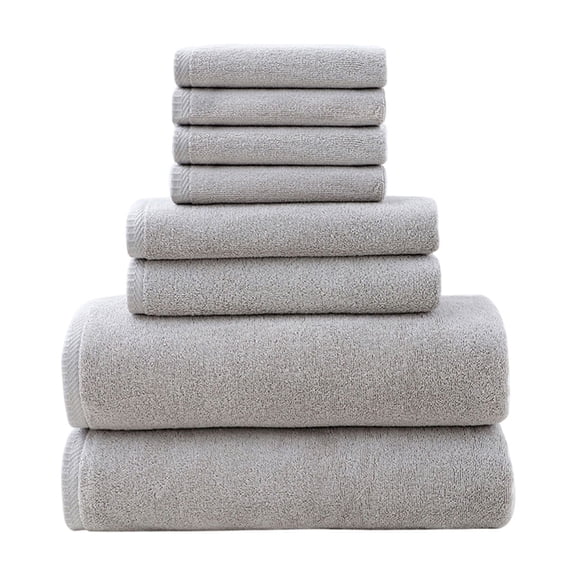 8 Piece Towel Set 100% Cotton, 2 Bath Towels 27x55, 2 Hand Towels 13x29 and 4 Washcloths 13x13 - Ultra Soft Highly Absorbent Machine Washable Hotel Spa Quality - Gray