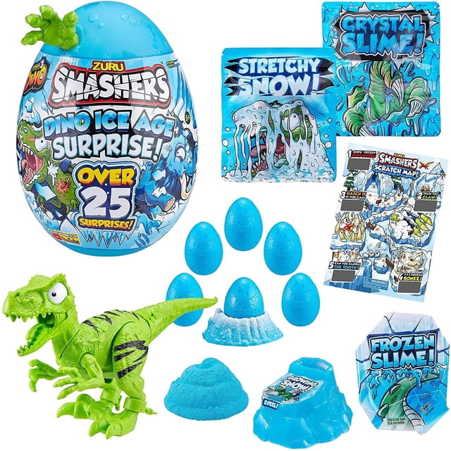 Smashers Dino Ice Age Raptor Series 3 by ZURU Surprise Egg with Over 25 Surprises! - Slime, Dinosaur Toy, Collectibles, Toys for Boys and Kids (Raptor) , Blue