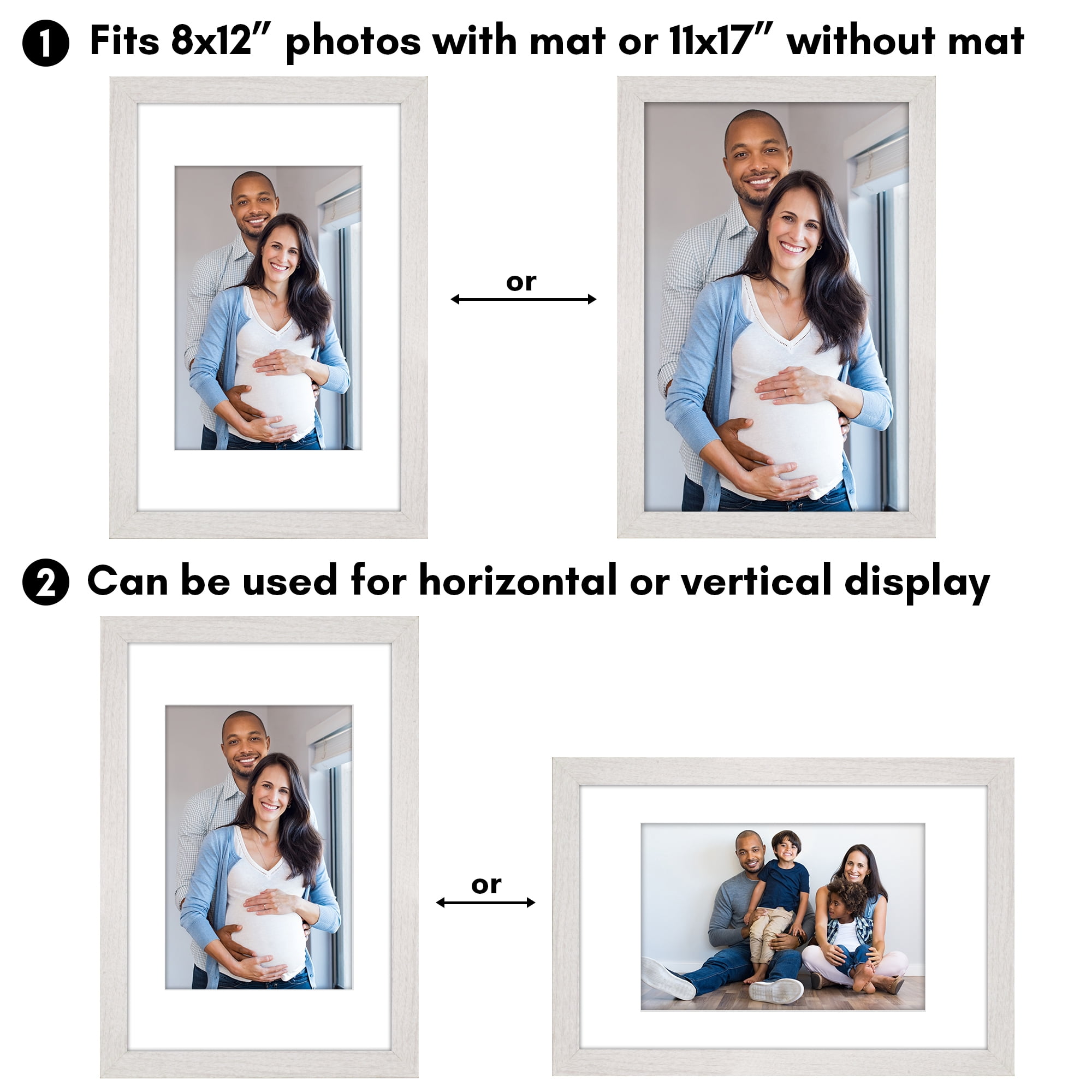 Americanflat 11x17 Picture Frame with Shatter-Resistant Glass with 8x12 Mat Display Photo Hudson Wide - White