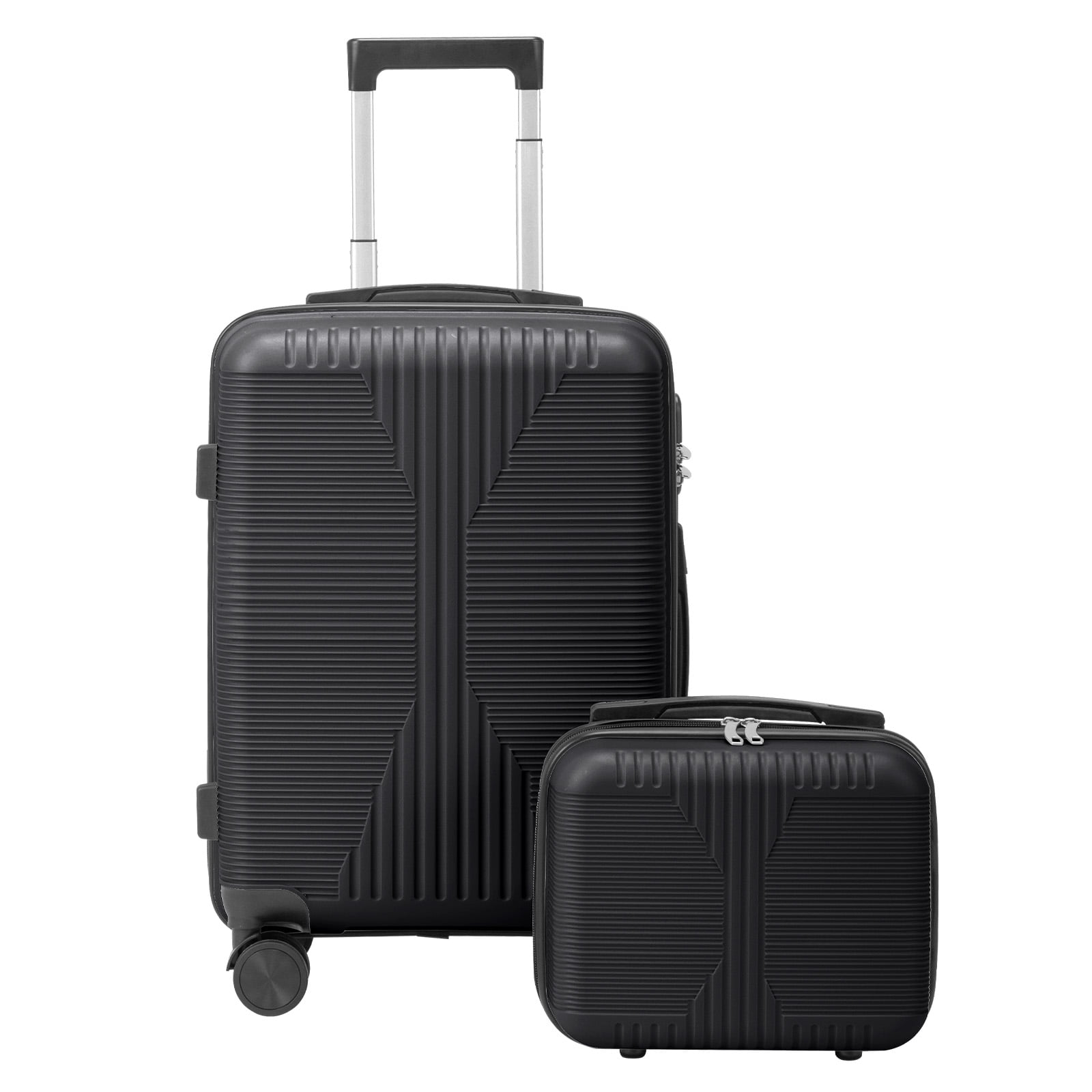 IVV 2-Piece Carry-On Luggage Set, Airline Approved Lightweight PP Suitcase with Spinner Wheels and Telescopic Handle, Hardside Trolley Case, Black (12"/20")