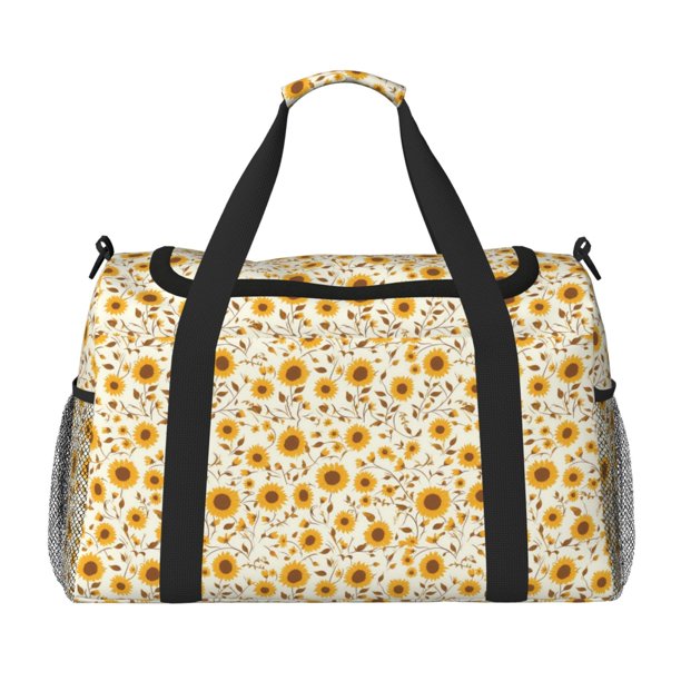 Balery Brown Leaf Sunflower Bolsa de Gimnasio para Mujeres, Bolsa de Viaje con Bolsillo Húmedo, Bolsa de Fin de Semana para Mujeres, Bolsa de Viaje Resistente al Agua
