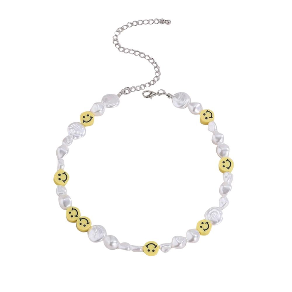 Pwtool Smile Face Pearl Choker Necklace 