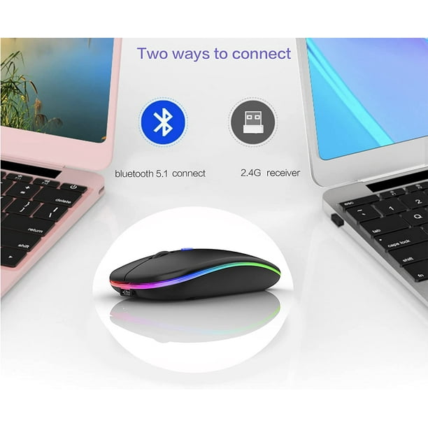 Souris Bluetooth sans fil pour ordinateur portable MacBook Pro Mac MacBook  Air iPad Pro iPad Air iMac Chromebook ordinateur Win7/8/10 PC SAYDY DELL ( souris Bluetooth 5.1+2.4G LED grise) 