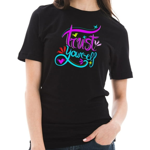 Oversized Trust Yourself Phrase Graphic Design Short Sleeve Cotton Jersey T-Shirt - Black XL