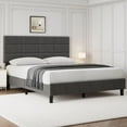 thumbnail image 2 of Jojoka Queen Size Bed Frame with Adjustable Linen Upholstered Headboard, Sturdy Metal Platform with Solid Wooden Slats Support, No Box Spring Needed, Noise-Free, Easy Assembly, Grey, 2 of 8