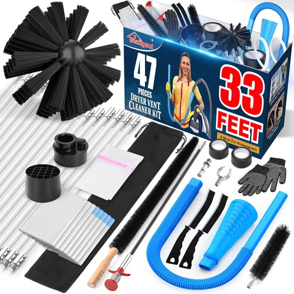 Sealegend 47-Piece Dryer Vent Cleaning Kit Omnidirectional Cleaner Include 33 Feet Dryer Vent Brush Blue Dryer Vacuum Attachment