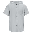 thumbnail image 3 of Kids Boys Hooded Short Sleeve Button Down Shirts, Linen Cotton Pocket Tops for Summer, 5-14Y, 3 of 5