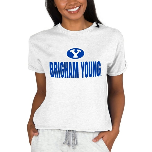 Women's Concepts Sport Oatmeal BYU Cougars Tri-Blend Mainstream Terry Short Sleeve Sweatshirt Top