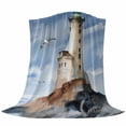 thumbnail image 6 of Beach Lighthouse Blanket Soft Cozy Warm Twin Blanket for Bed, Plush Fuzzy Flannel Fleece Blankets for Sofa, Coastal Ocean Sky Birds Oil Painting Throw Blankets for Couch, Gifts for Men, 60"x80", 6 of 9