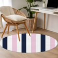 thumbnail image 5 of Navy Blue Pink Striped Round Living Room Rugs 3.3 ft, Modern Washable Area Rug with Non-Slip Sturdy Edge Binding Round Front Door Mat Floor Carpet for Entryway, 5 of 9
