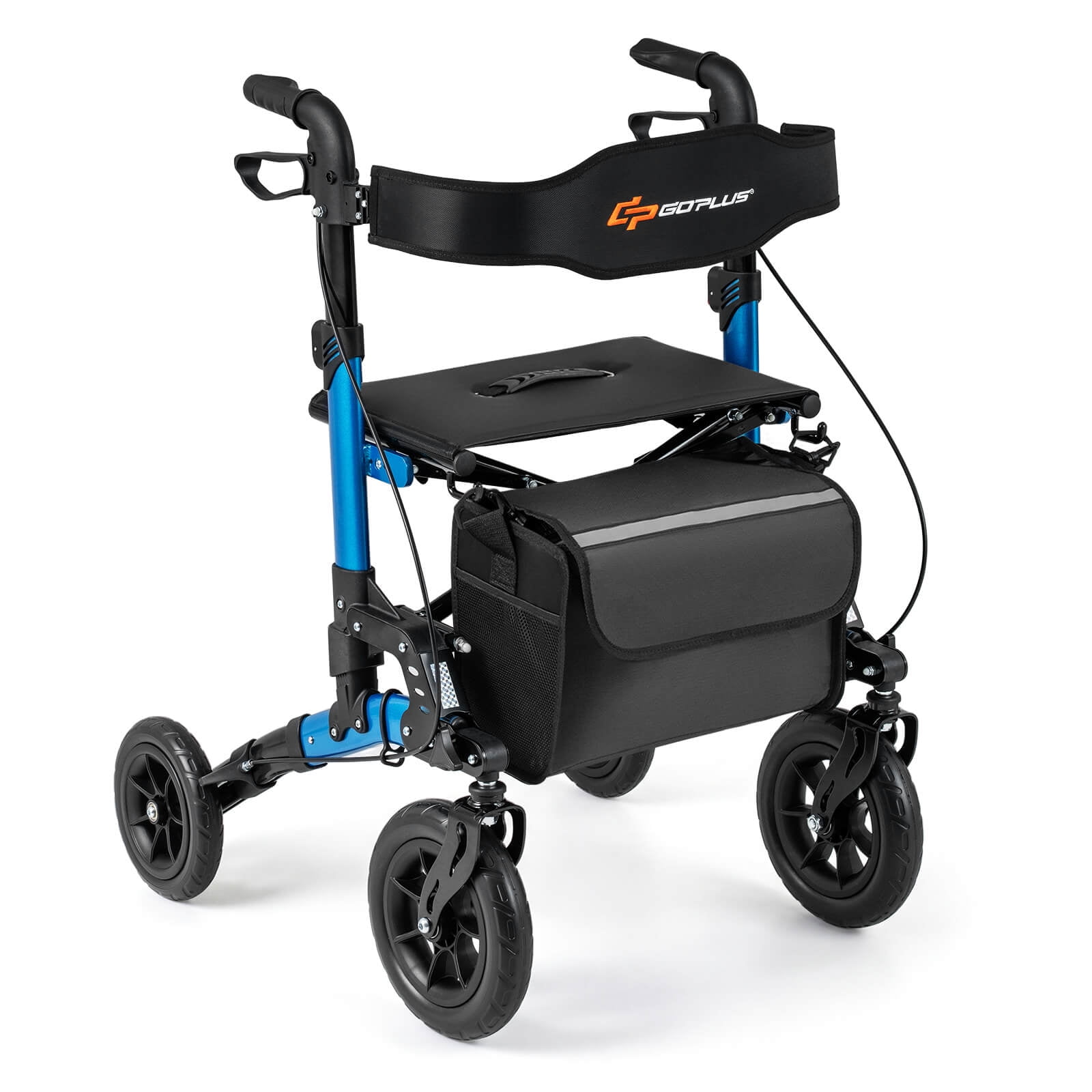Goplus Rollator Walker for Seniors with Seat Mesh Backrest Spring Suspension Cane Holder Blue + Black