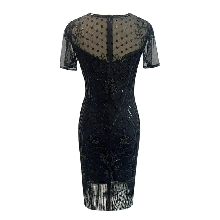 Adeawade Women Dresses Long Sleeve Round Neck Flapper Dresses Women Lace  Neck Great Dresses With Sleeve Harlem Nights//Party Stylish Clothes Black  2Xl - Walmart.com