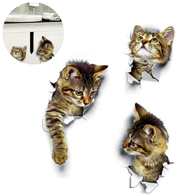 3D Katzen Wandtattoo, 3 PCS Wandsticker, Kombination Wandaufkleber,  WC-Aufkleber, Wasserdichte Kühlschrankaufkleber, Türaufkleber, Küche Wand  Dekor