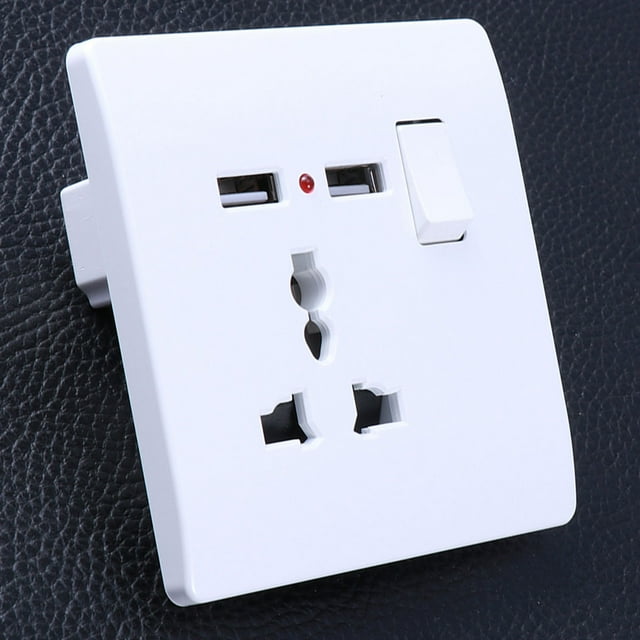 FUTUREORYY 1Set Universal 2A Dual Usb Output Wall Charger Power Supply Outlet With Switch For Home Use