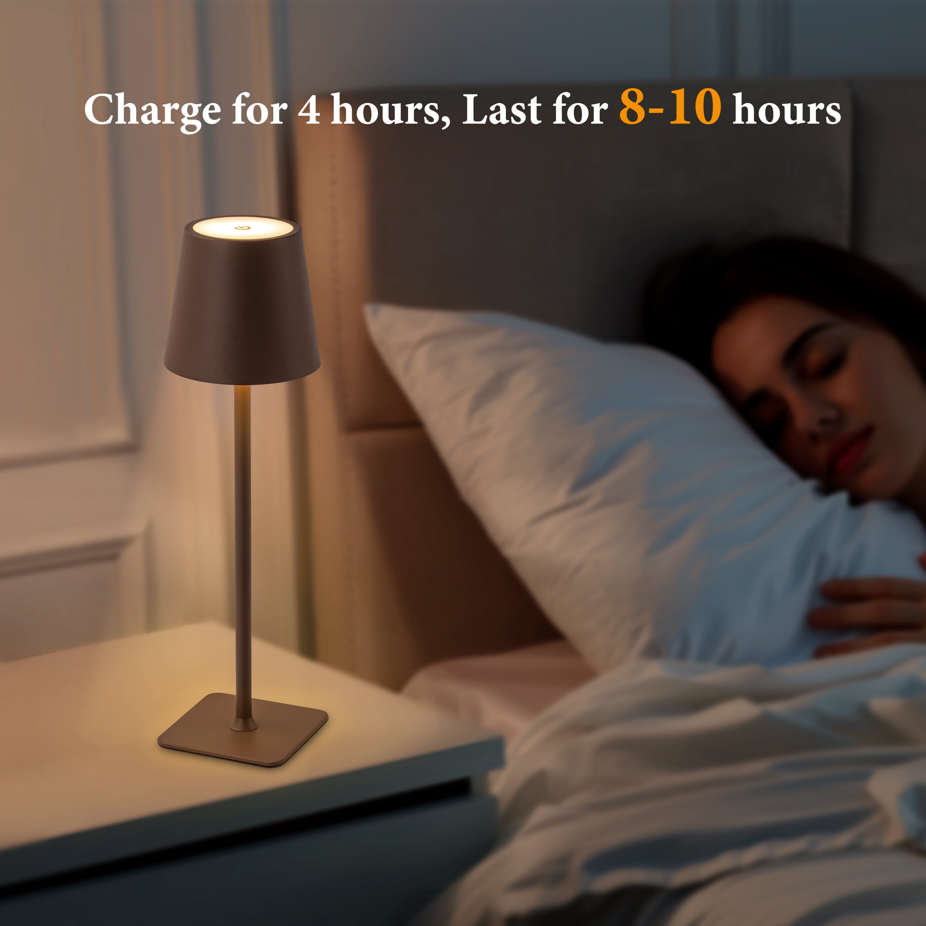 C Cattleya 4-Pack 14” Brown LED Cordless Table Lamp, 3CCT Dimmable Portable Desk Lamps