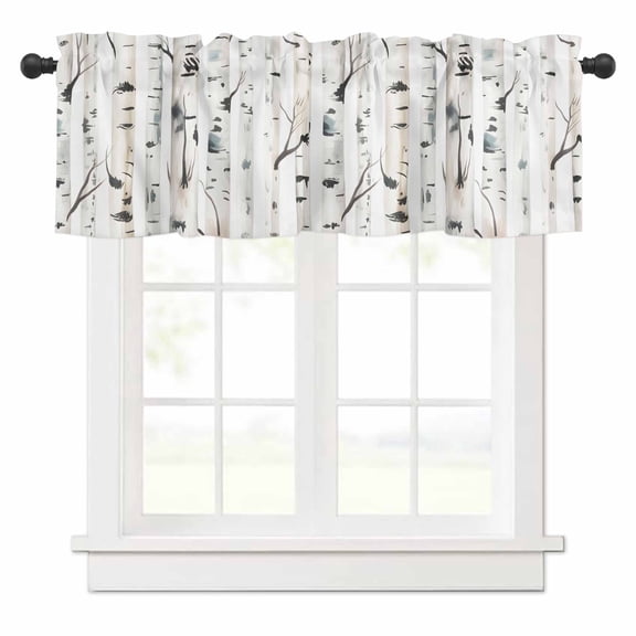 Christmas Birch Trees Valances for Windows Abstraction Watercolors Art Rod Pocket Curtain Valance Window Treatment Short Curtains for Kitchen Living Room, 42"x12"