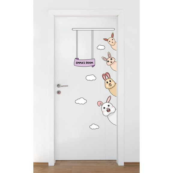 Personalized Name Animal Wall Decal Cute Funny Bunnies Peeking through the Wall Bedroom Wall Decal for Children Rabbit Cute Themed Room Décor - Size: 25 In x 67 In