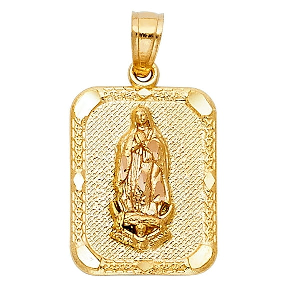 14k Two-Color Gold Bright Colorful Virgin of Guadalupe Pendant Living Will Charm Jewelry Female