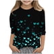 thumbnail image 2 of Blusas y camisas de cuello redondo y manga larga para niños, blusas/camisas de poliéster con estampado de corazones, mangas 3/4 y cuello redondo, elegantes e informales., 2 of 5