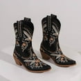 thumbnail image 4 of Cowboy Boots for Women Floral Embroidery Pointed Toe Chunky Heel Mid Calf Western Booties Country Concert Dress Cowgirl Boots Black Size 6.5, 4 of 7
