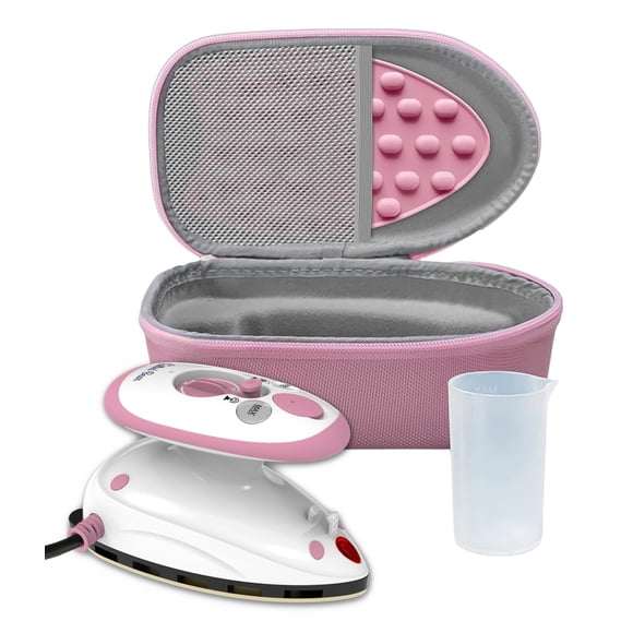 Mini plancha de vapor The Quilted Bear de doble voltaje para viaje, rosa