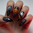 thumbnail image 2 of Press On Nails Long Almond, Halloween Ghost Pumpkin Castle Resin Fake Nails, Black Spooky Rose Spider Web Stick On False Nails, Reusable Wearable Nail Tips for Women Holiday Party Manicure,30 Pcs, 2 of 8