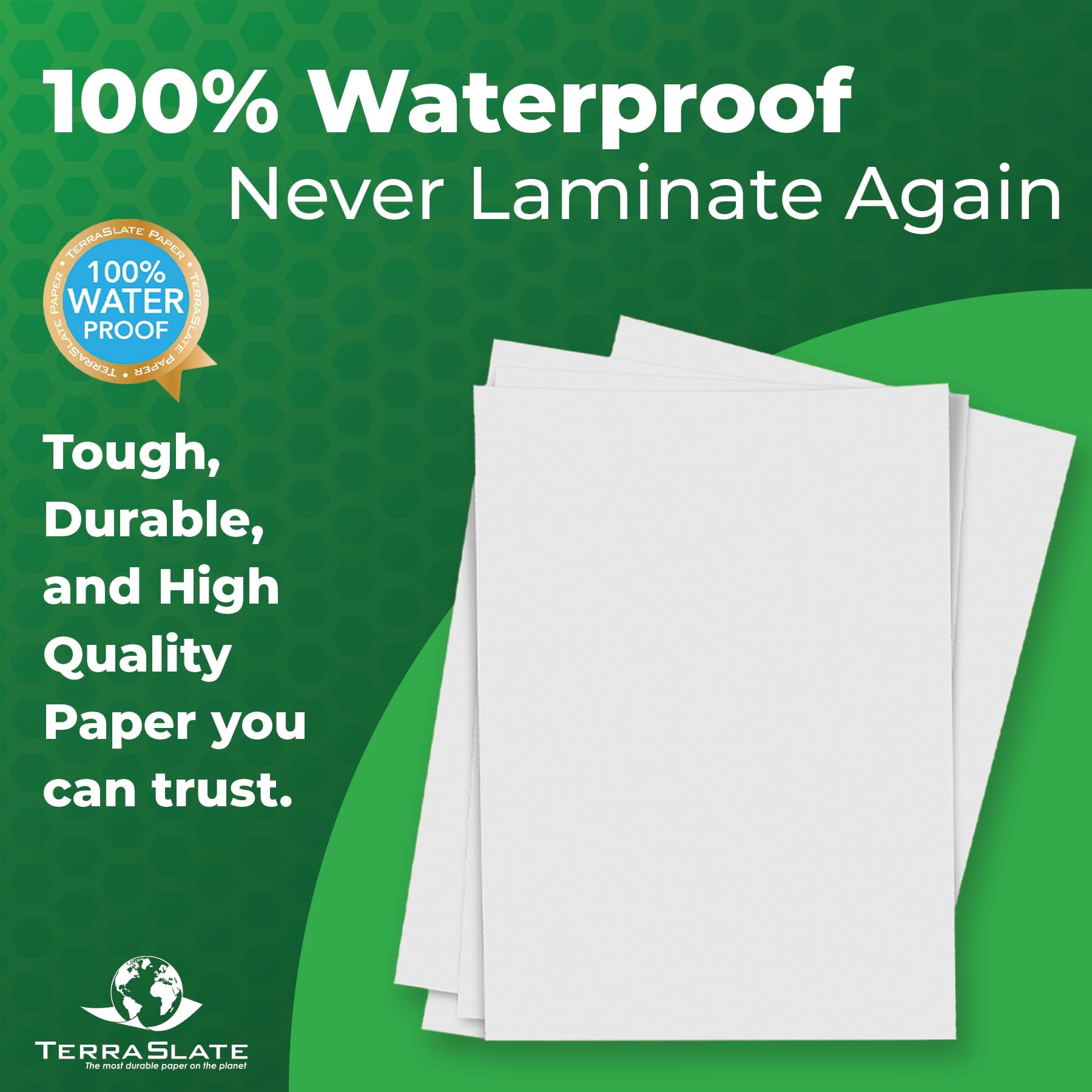 TerraSlate Waterproof Printer Paper | 10 Mil 120lb Cover | 8.5" x 14" Legal Size | Laser Printer Copy Paper | 50 Sheets