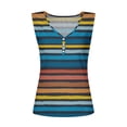 thumbnail image 4 of Lufly Tank Tops for Women Causal Button V-Neck Stripe Printing Blouse Sleeveless Elegant T-Shirt,Blue,M, 4 of 5